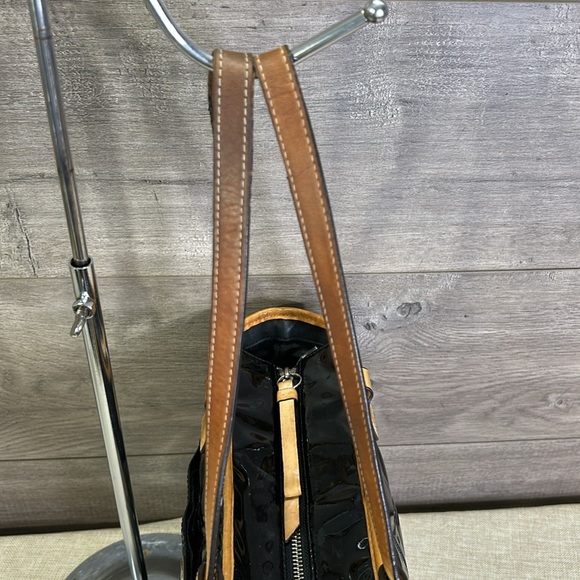 Coach Black and Tan Patent Leather Tote - Picture 6 of 15